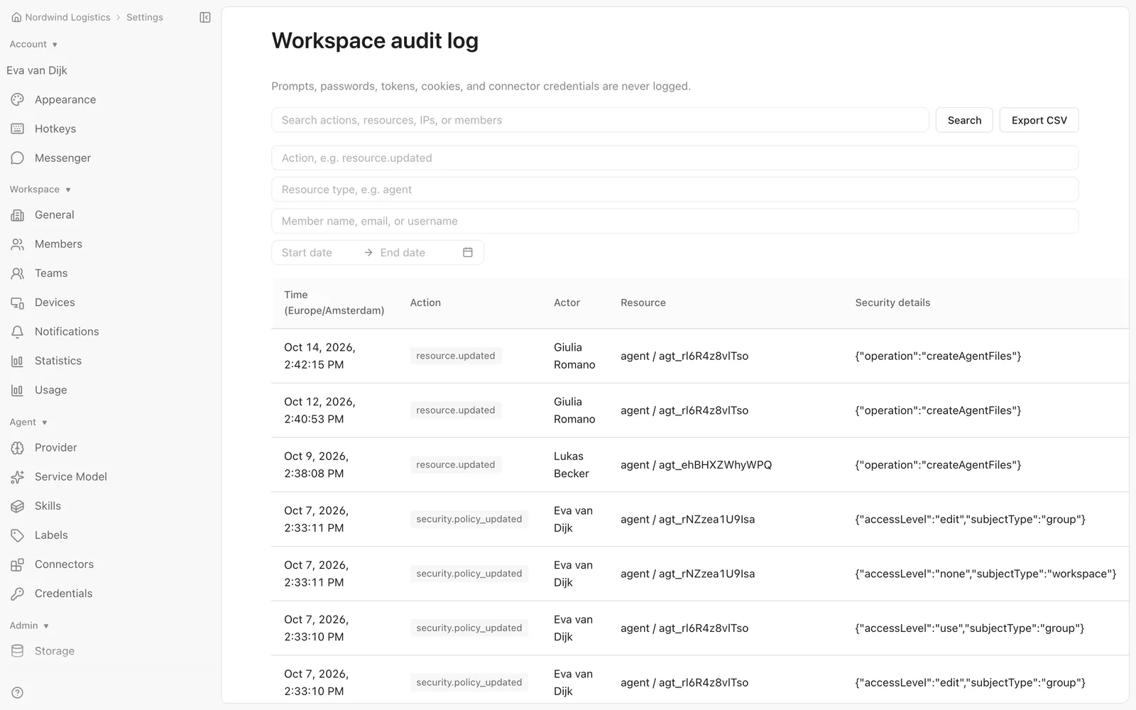 Canopy: Audit log